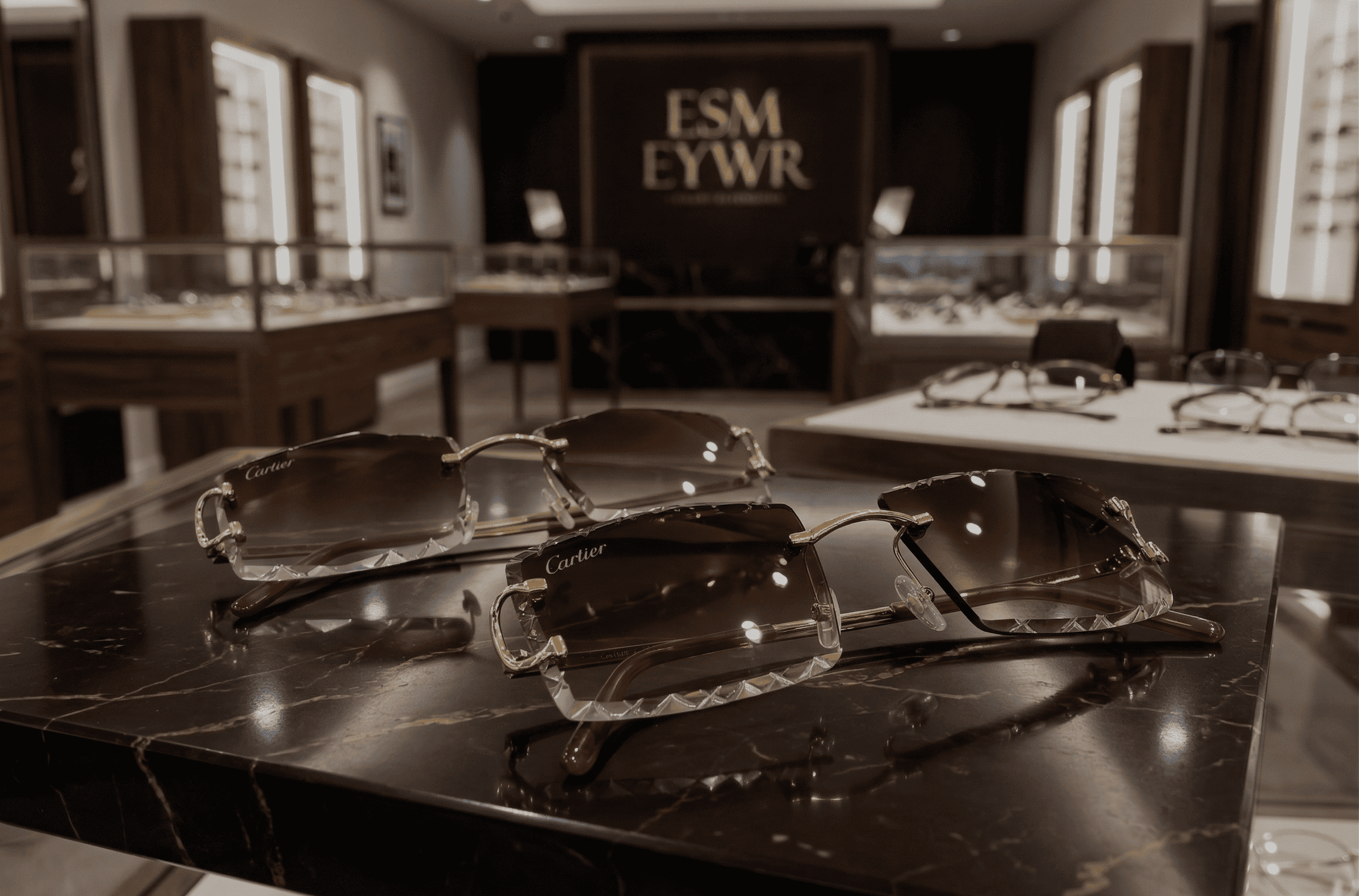Customized Cartier glasses on the workbench at the ESM EYWR atelier